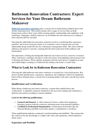 Bathroom Renovation Contractors Expert Services for Your Dream Bathroom Makeover
