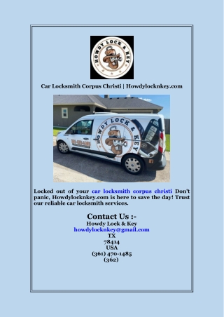 Car Locksmith Corpus Christi  Howdylocknkey com