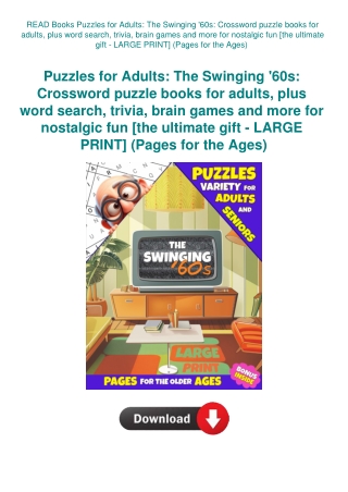 READ Books Puzzles for Adults The Swinging '60s Crossword puzzle books for adults  plus word search