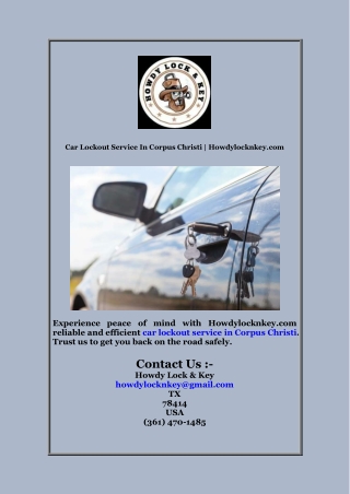 Car Lockout Service In Corpus Christi  Howdylocknkey com