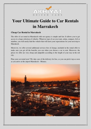 Your Ultimate Guide to Car Rentals in Marrakech