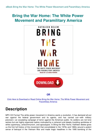 eBook Bring the War Home The White Power Movement and Paramilitary America