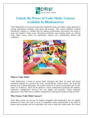 Unlock the Power of Vedic Math: Courses Available In Bhubaneswar
