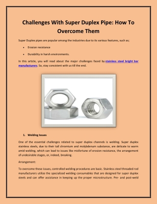 Challenges With Super Duplex Pipe: How To Overcome Them