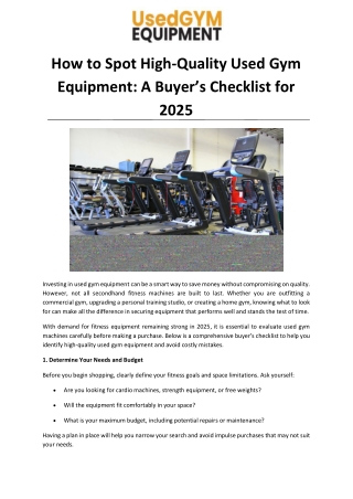 How to Spot High-Quality Used Gym Equipment A Buyer’s Checklist for 2025