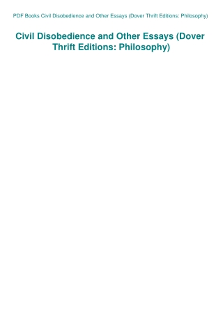 PDF Books Civil Disobedience and Other Essays (Dover Thrift Editions Philosophy)