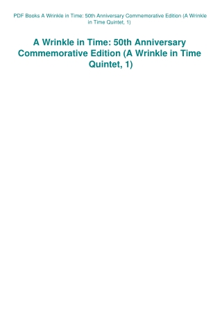 PDF Books A Wrinkle in Time 50th Anniversary Commemorative Edition (A Wrinkle in Time Quintet  1)