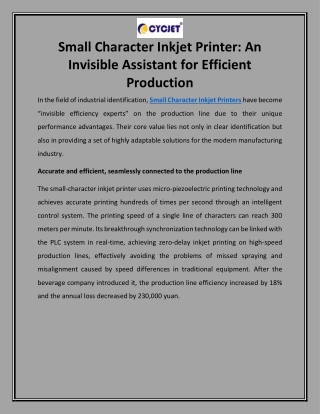 Small character inkjet printer an invisible assistant for efficient production