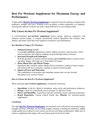 Best Pre Workout Supplement for Maximum Energy and Performance