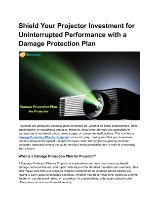 Shield Your Projector Investment for Uninterrupted Performance with a Damage Protection Plan