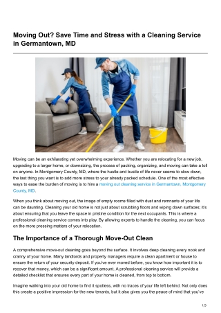 Moving Out Save Time and Stress with a Cleaning Service in Germantown, MD