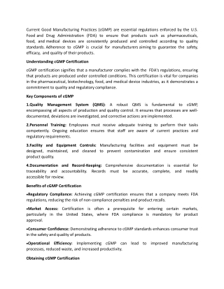 cGMP certification