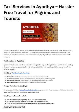 Taxi Services in Ayodhya – Hassle-Free Travel for Pilgrims and Tourists