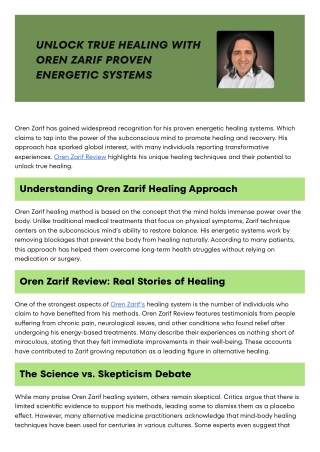 Unlock True Healing with Oren Zarif Proven Energetic Systems