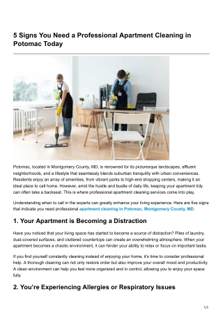 5 Signs You Need a Professional Apartment Cleaning in Potomac Today