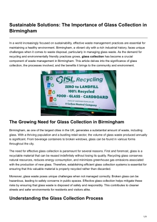 Sustainable Solutions The Importance of Glass Collection in Birmingham