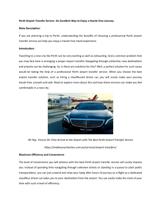 Perth Airport Transfer Service- An Excellent Way to Enjoy a Hassle-Free Journey
