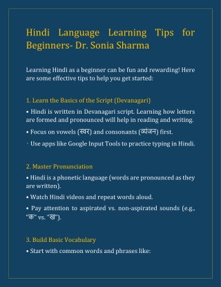 Hindi Language Learning Tips for Beginners- Dr. Sonia Sharma