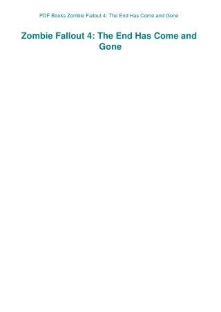 PDF Books Zombie Fallout 4 The End Has Come and Gone