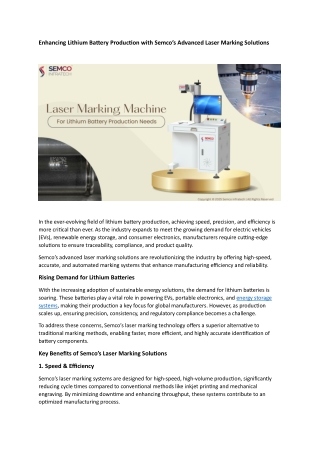 Enhancing Lithium Battery Production with Semco’s Advanced Laser Marking Solutions