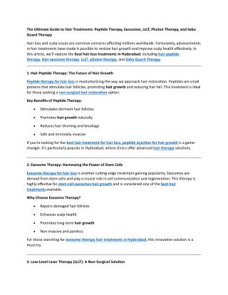 The Ultimate Guide to Hair Treatments Peptide Therapy, Exosomes, LLLT, Photon Therapy, and Sebo Guard Therapy