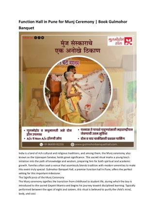 Function Hall in Pune for Munj Ceremony | Book Gulmohor Banquet