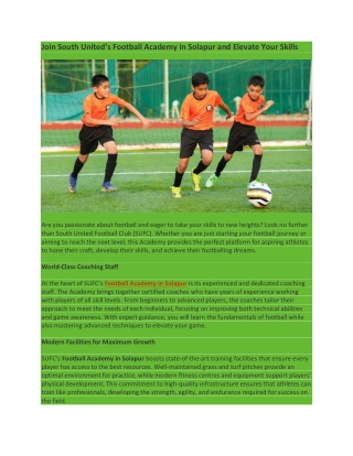 Join South United’s Football Academy in Solapur and Elevate Your Skills