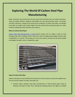 Exploring The World Of Carbon Steel Pipe Manufacturing