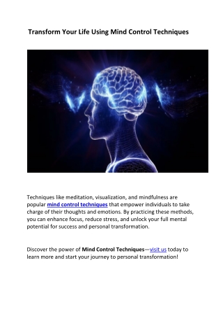 Transform Your Life Using Mind Control Techniques