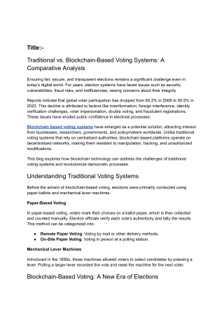 Traditional vs. Blockchain-Based Voting System- Key Differences
