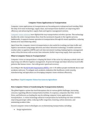 Computer Vision Applications in Transportation