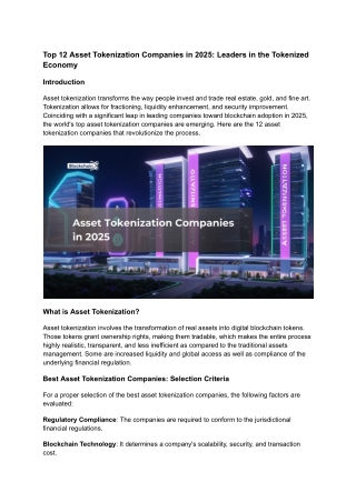 Top 12 Asset Tokenization Companies in 2025_ Leaders in the Tokenized Economy