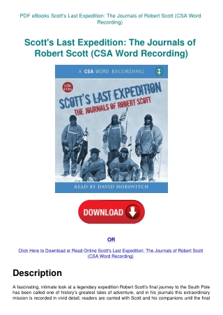 PDF eBooks Scott's Last Expedition The Journals of Robert Scott (CSA Word Recording)