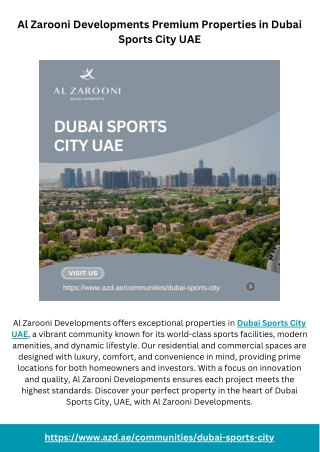 Al Zarooni Developments Premium Properties in Dubai Sports City UAE