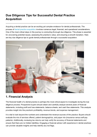 Due Diligence Tips for Successful Dental Practice Acquisition