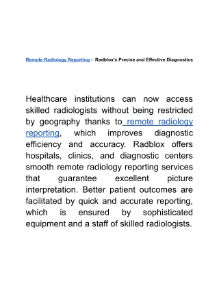 Remote Radiology Reporting -  Radblox's Precise and Effective Diagnostics