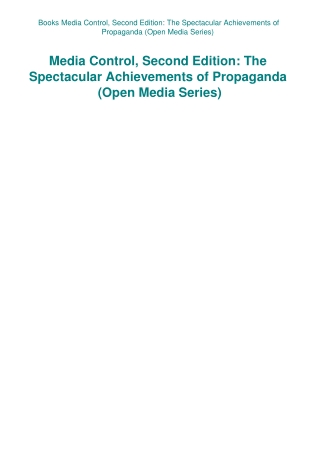 Books Media Control  Second Edition The Spectacular Achievements of Propaganda (Open Media Series)