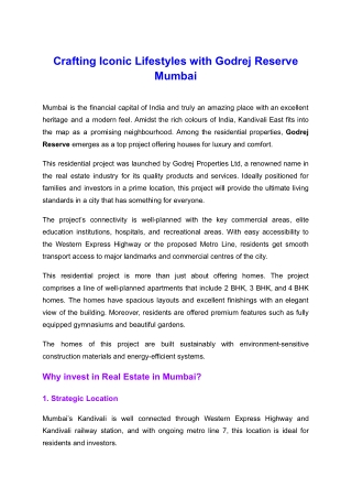 Crafting Iconic Lifestyles with Godrej Reserve Mumbai