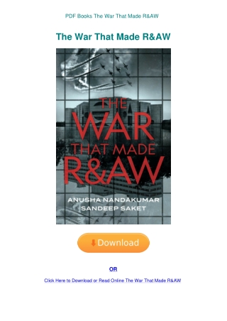 PDF Books The War That Made R&AW