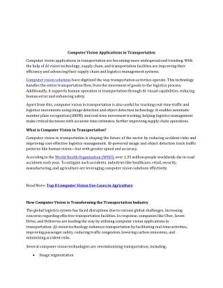 Computer Vision Applications in Transportation