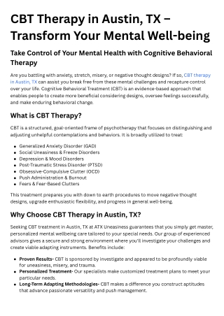 CBT Therapy in Austin, TX – Overcome Anxiety & Stress with Expert Care