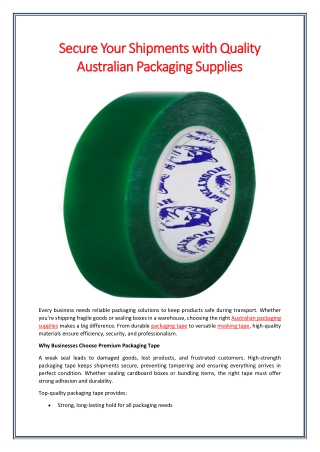 Secure Your Shipments with Quality Australian Packaging Supplies