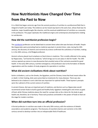 How Nutritionists Have Changed Over Time from the Past to Now