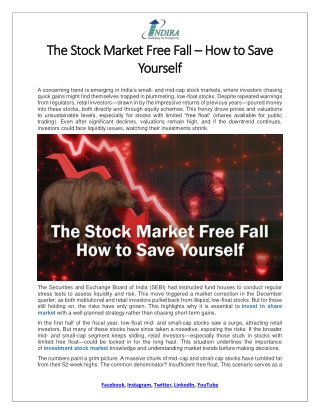 The Stock Market Free Fall – How to Save Yourself