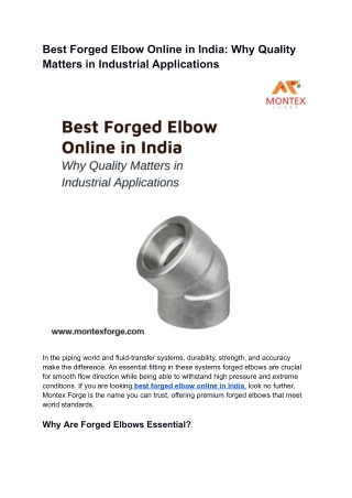 Best Forged Elbow Online in India_ Why Quality Matters in Industrial Applications