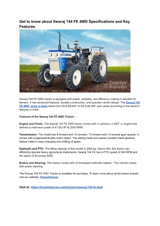 Get to know about Swaraj 744 FE 4WD Specifications and Key Features (1)