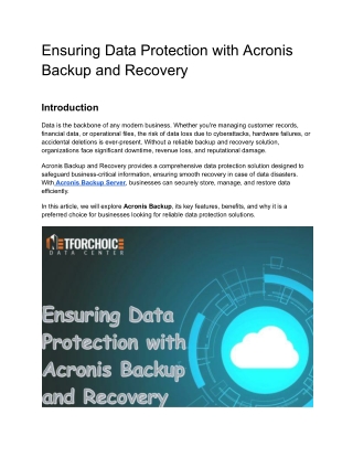 Ensuring Data Protection with Acronis Backup and Recovery