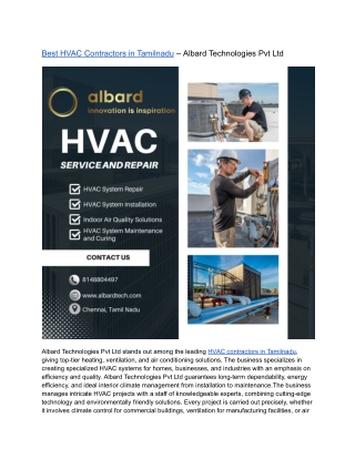 Best HVAC Contractors in Tamilnadu – Albard Technologies Pvt Ltd