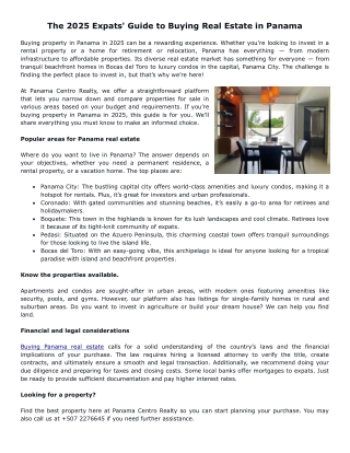 The 2025 Expats' Guide to Buying Real Estate in Panama