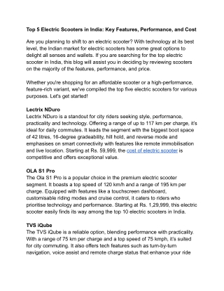 Top 5 Electric Scooters in India_ Key Features, Performance, and Pricing